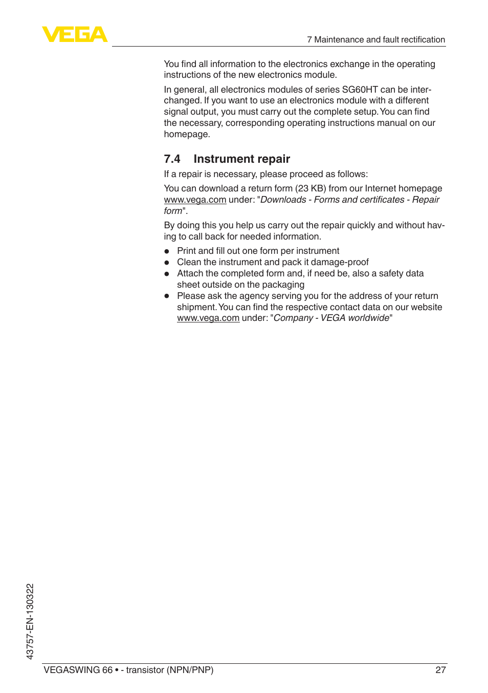 VEGA VEGASWING 66 - transistor (NPN-PNP) User Manual | Page 27 / 40