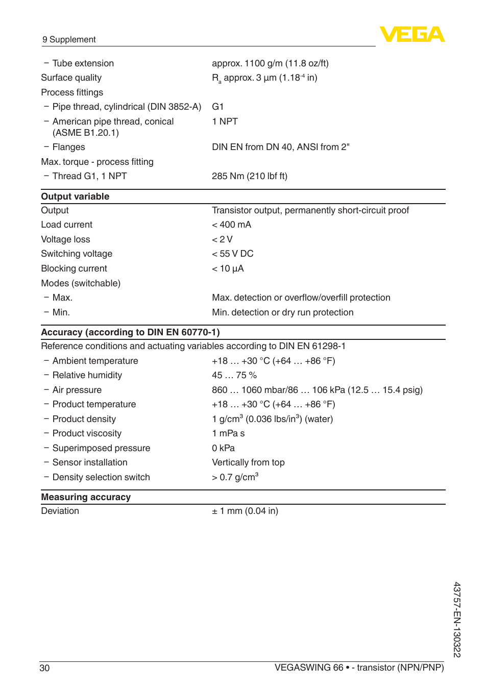 VEGA VEGASWING 66 - transistor (NPN-PNP) User Manual | Page 30 / 40