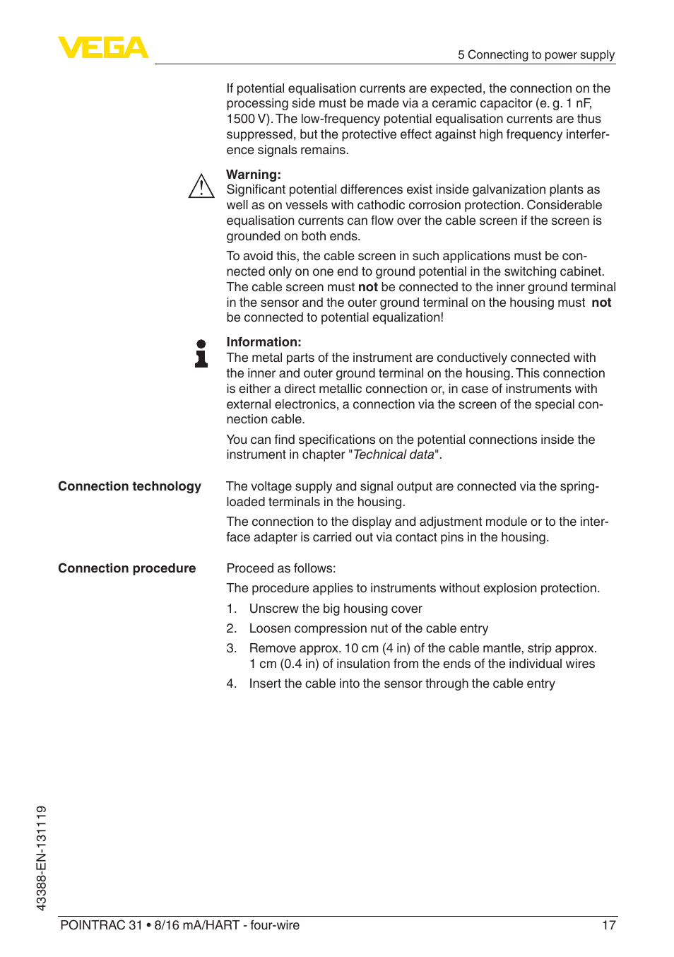 VEGA POINTRAC 31 8_16 mA_HART - four-wire With SIL qualification User Manual | Page 17 / 60
