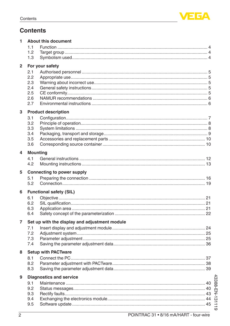 VEGA POINTRAC 31 8_16 mA_HART - four-wire With SIL qualification User Manual | Page 2 / 60