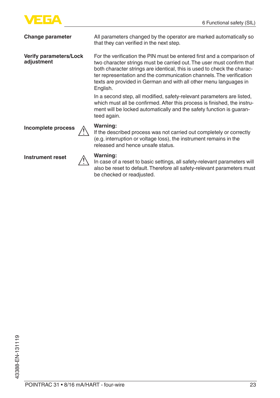VEGA POINTRAC 31 8_16 mA_HART - four-wire With SIL qualification User Manual | Page 23 / 60