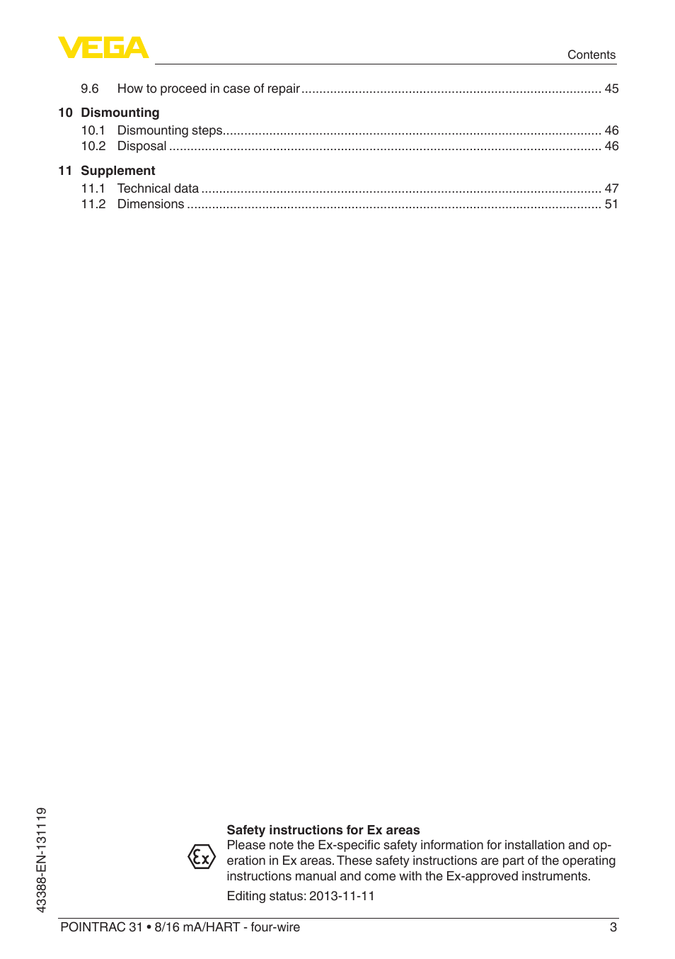 VEGA POINTRAC 31 8_16 mA_HART - four-wire With SIL qualification User Manual | Page 3 / 60