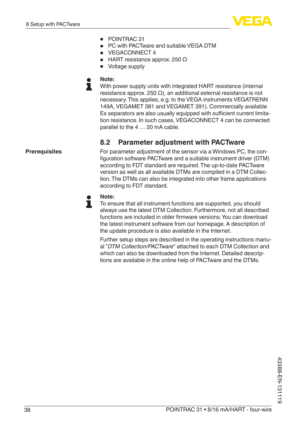 2 parameter adjustment with pactware | VEGA POINTRAC 31 8_16 mA_HART - four-wire With SIL qualification User Manual | Page 38 / 60
