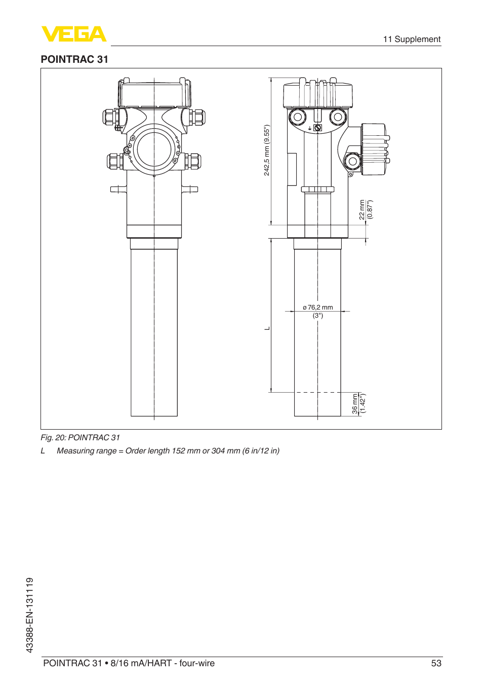 Pointrac 31 | VEGA POINTRAC 31 8_16 mA_HART - four-wire With SIL qualification User Manual | Page 53 / 60