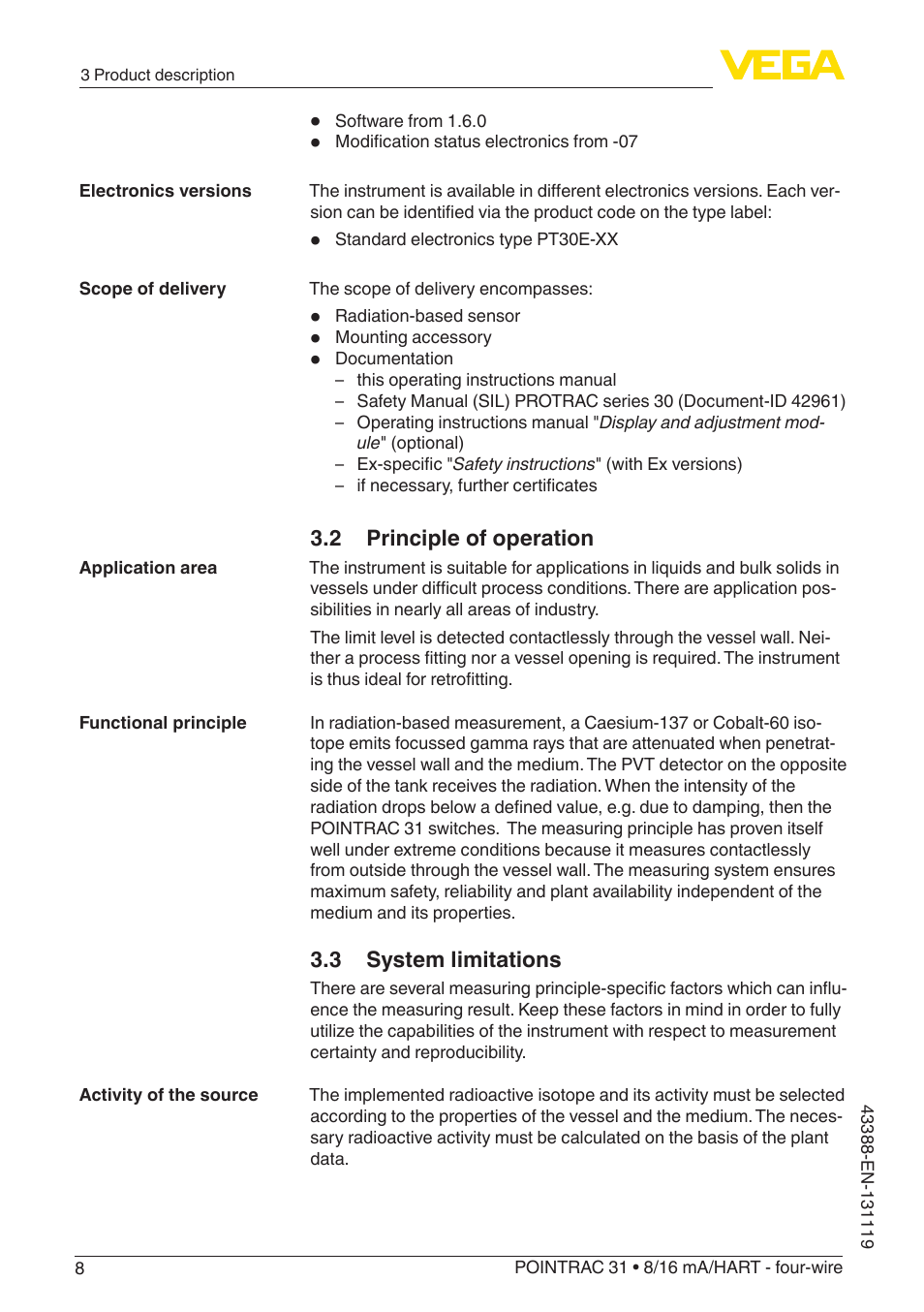 2 principle of operation, 3 system limitations | VEGA POINTRAC 31 8_16 mA_HART - four-wire With SIL qualification User Manual | Page 8 / 60