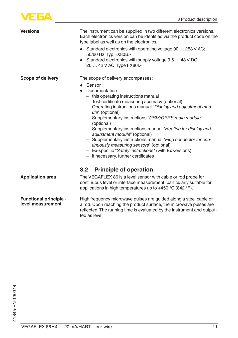 VEGA VEGAFLEX 86 4 … 20 mA_HART - four-wire User Manual | Page 11 / 92