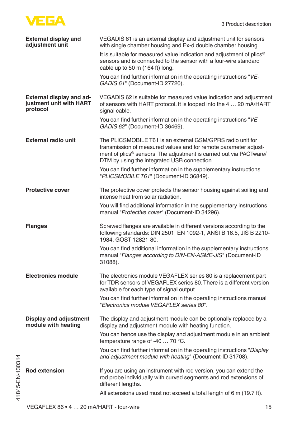 VEGA VEGAFLEX 86 4 … 20 mA_HART - four-wire User Manual | Page 15 / 92