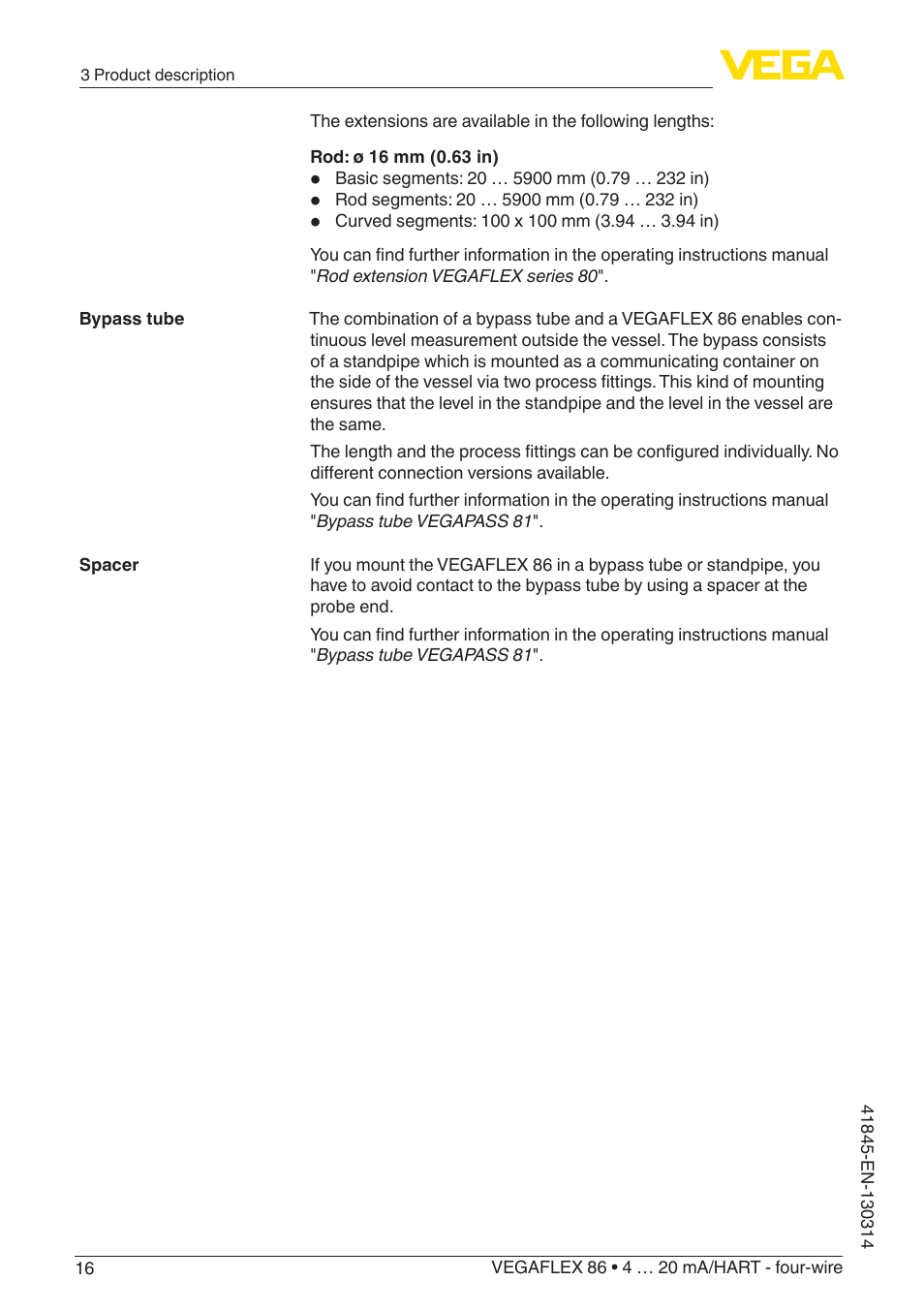 VEGA VEGAFLEX 86 4 … 20 mA_HART - four-wire User Manual | Page 16 / 92