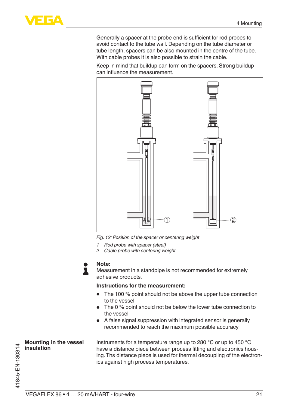 VEGA VEGAFLEX 86 4 … 20 mA_HART - four-wire User Manual | Page 21 / 92
