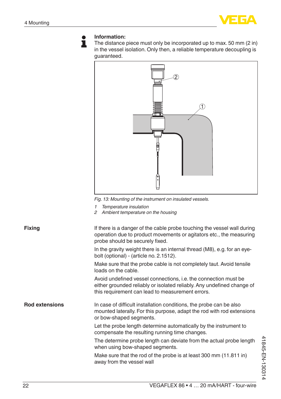 VEGA VEGAFLEX 86 4 … 20 mA_HART - four-wire User Manual | Page 22 / 92