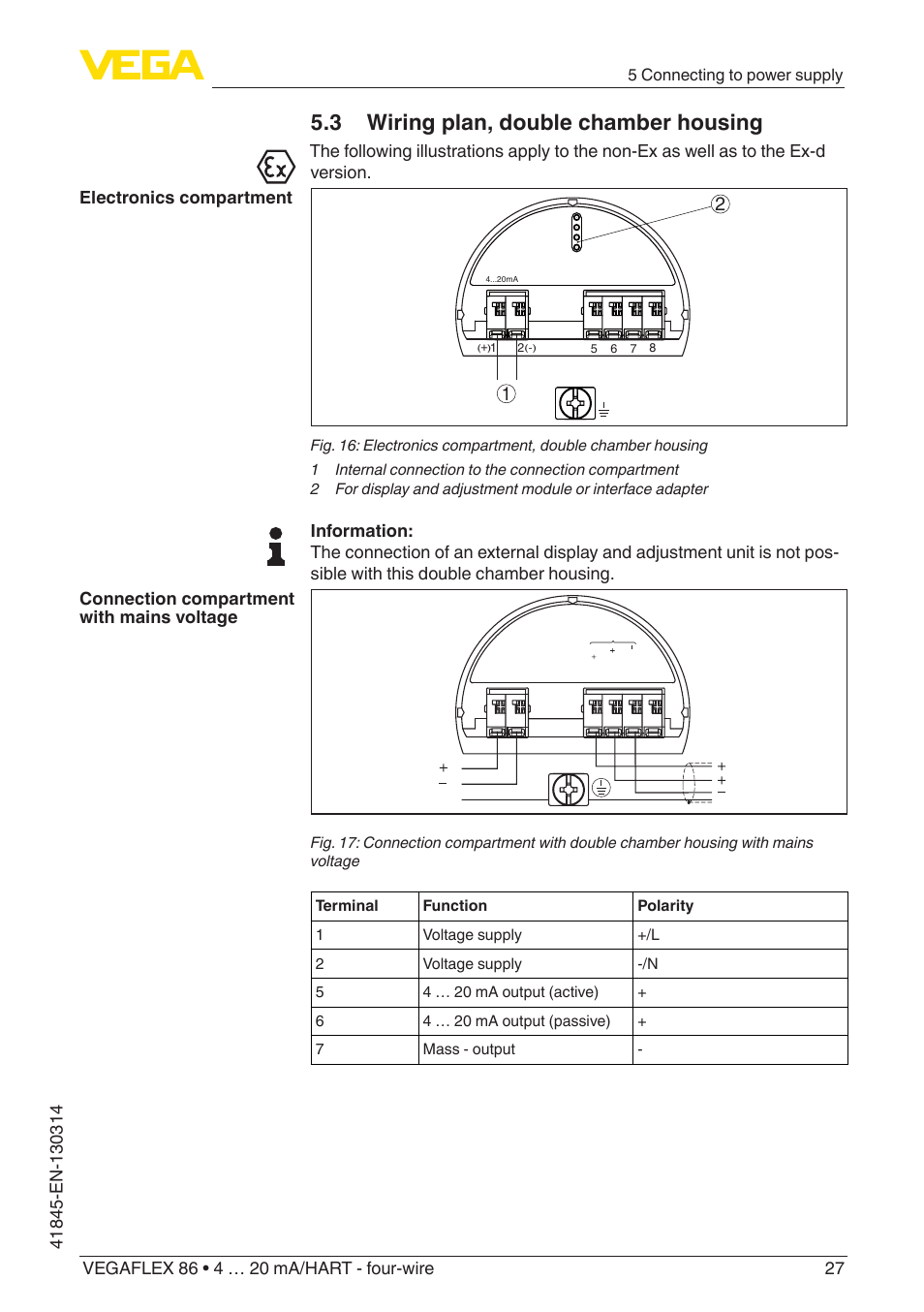3 wiring plan, double chamber housing | VEGA VEGAFLEX 86 4 … 20 mA_HART - four-wire User Manual | Page 27 / 92