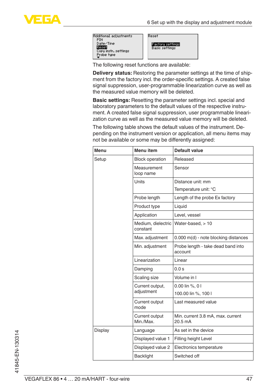 VEGA VEGAFLEX 86 4 … 20 mA_HART - four-wire User Manual | Page 47 / 92
