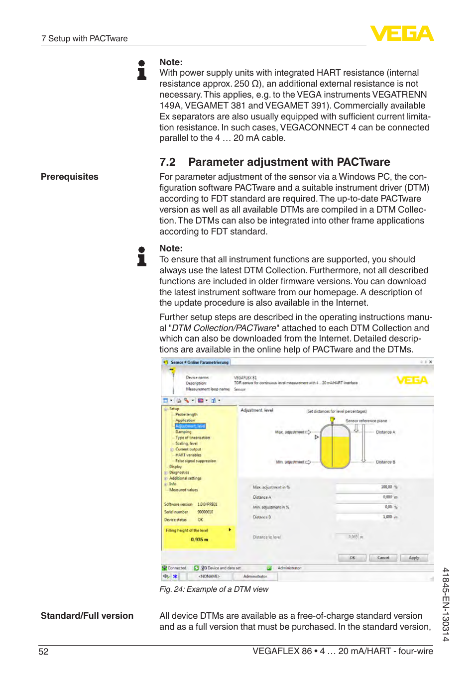 2 parameter adjustment with pactware | VEGA VEGAFLEX 86 4 … 20 mA_HART - four-wire User Manual | Page 52 / 92