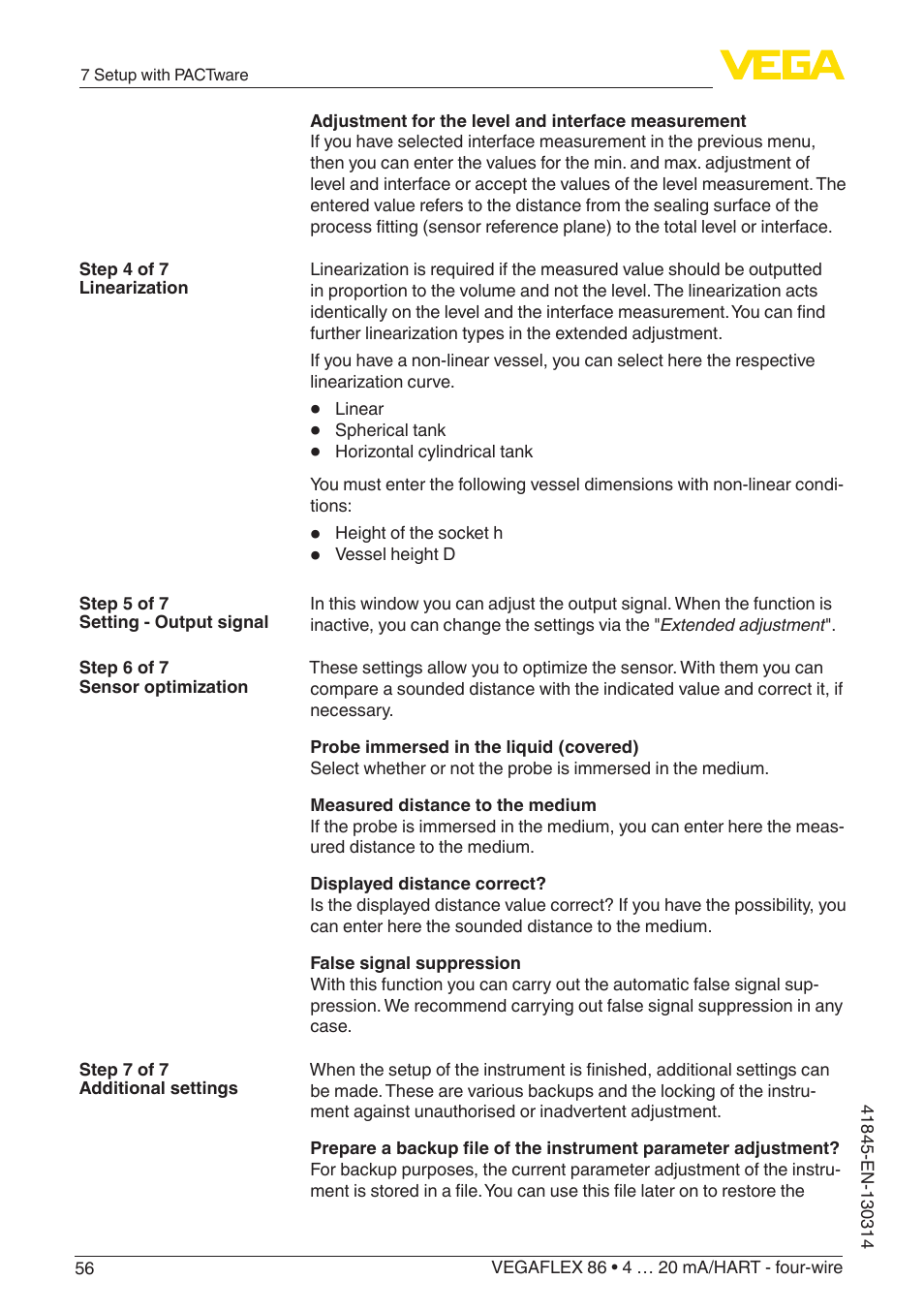 VEGA VEGAFLEX 86 4 … 20 mA_HART - four-wire User Manual | Page 56 / 92