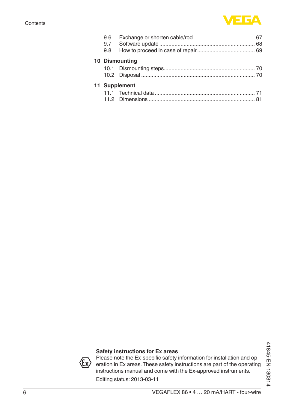 VEGA VEGAFLEX 86 4 … 20 mA_HART - four-wire User Manual | Page 6 / 92