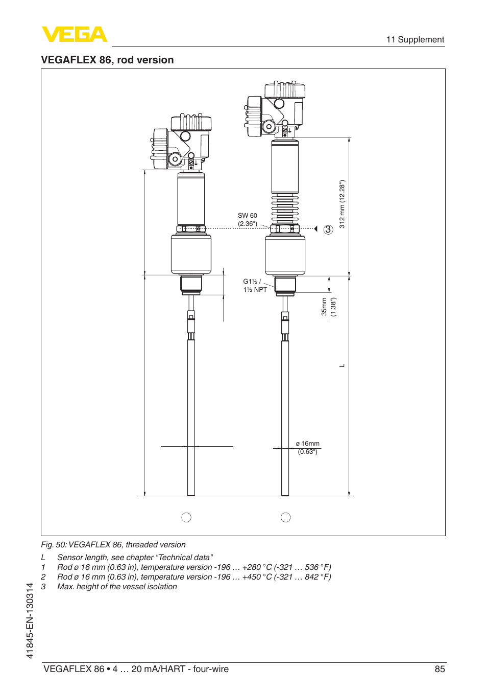 Vegaflex 86, rod version | VEGA VEGAFLEX 86 4 … 20 mA_HART - four-wire User Manual | Page 85 / 92