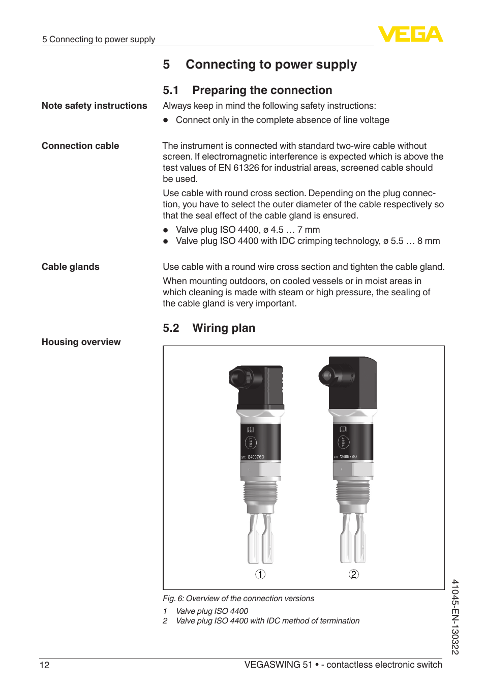 5 connecting to power supply | VEGA VEGASWING 51 - contactless electronic switch User Manual | Page 12 / 32