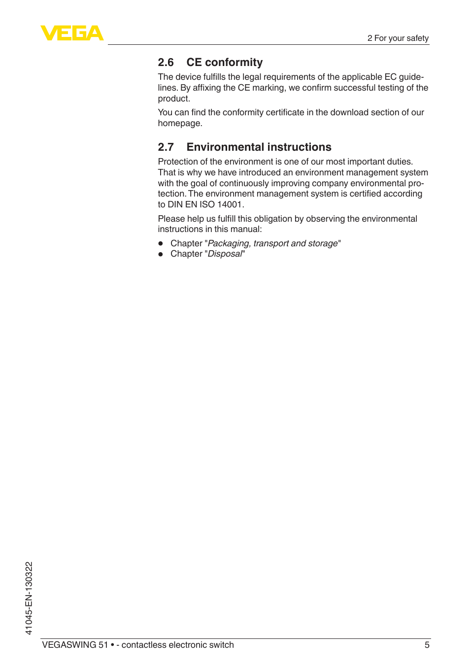 VEGA VEGASWING 51 - contactless electronic switch User Manual | Page 5 / 32