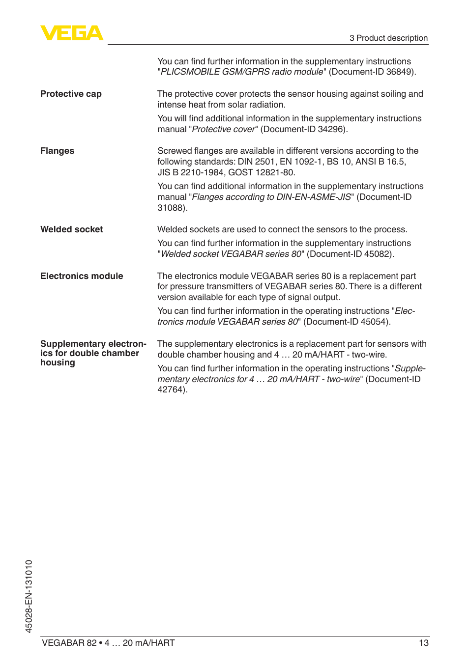 VEGA VEGABAR 82 4 … 20 mA_HART - Operating Instructions User Manual | Page 13 / 88