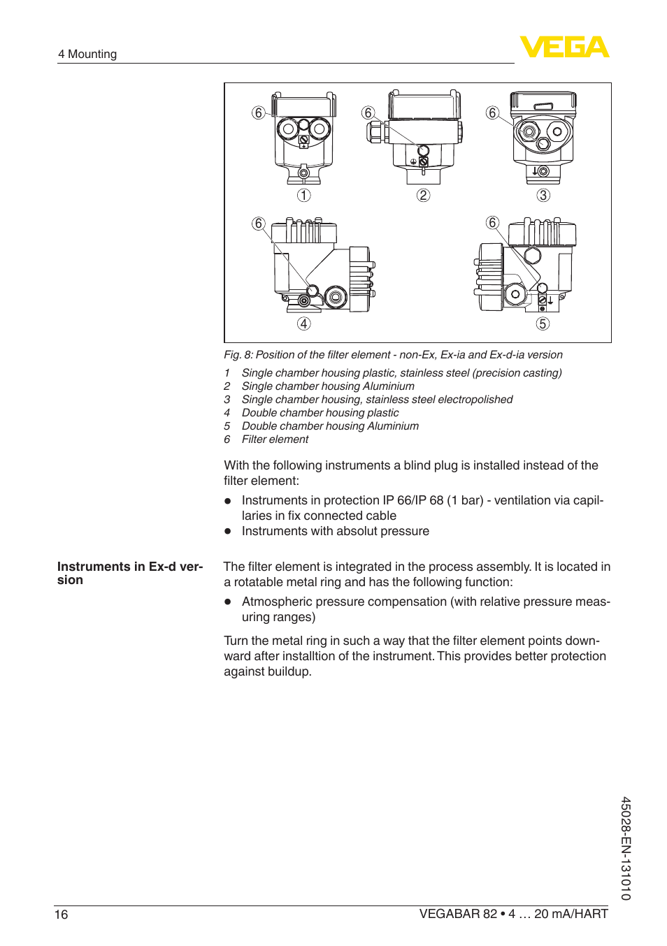 VEGA VEGABAR 82 4 … 20 mA_HART - Operating Instructions User Manual | Page 16 / 88