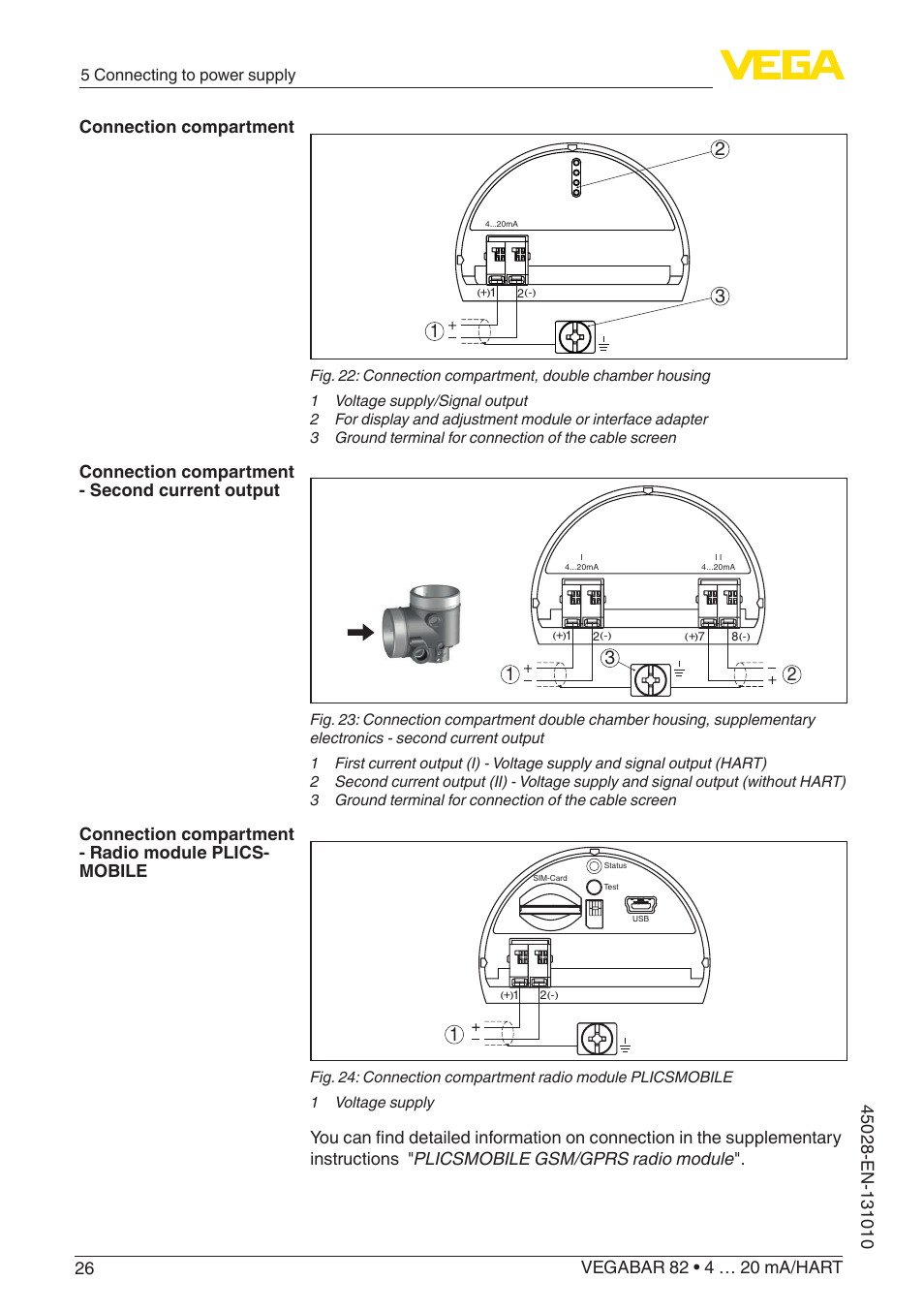 5 connecting to power supply | VEGA VEGABAR 82 4 … 20 mA_HART - Operating Instructions User Manual | Page 26 / 88