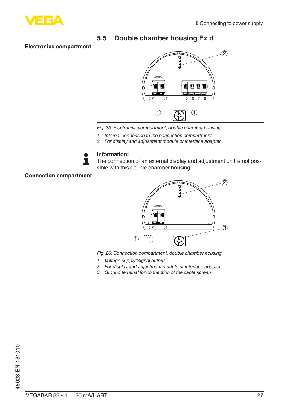 5 double chamber housing ex d | VEGA VEGABAR 82 4 … 20 mA_HART - Operating Instructions User Manual | Page 27 / 88