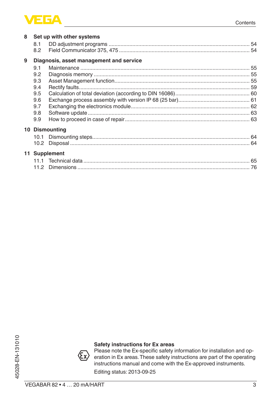 VEGA VEGABAR 82 4 … 20 mA_HART - Operating Instructions User Manual | Page 3 / 88