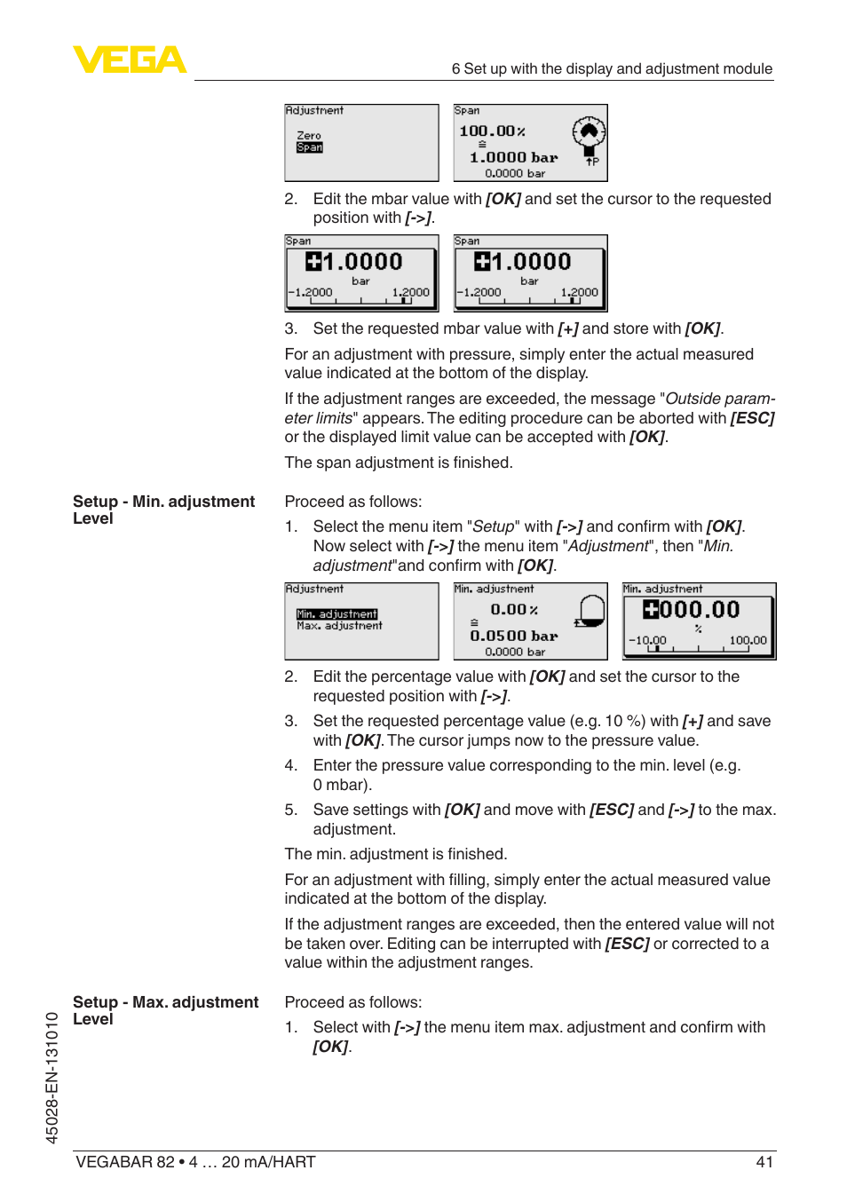 VEGA VEGABAR 82 4 … 20 mA_HART - Operating Instructions User Manual | Page 41 / 88