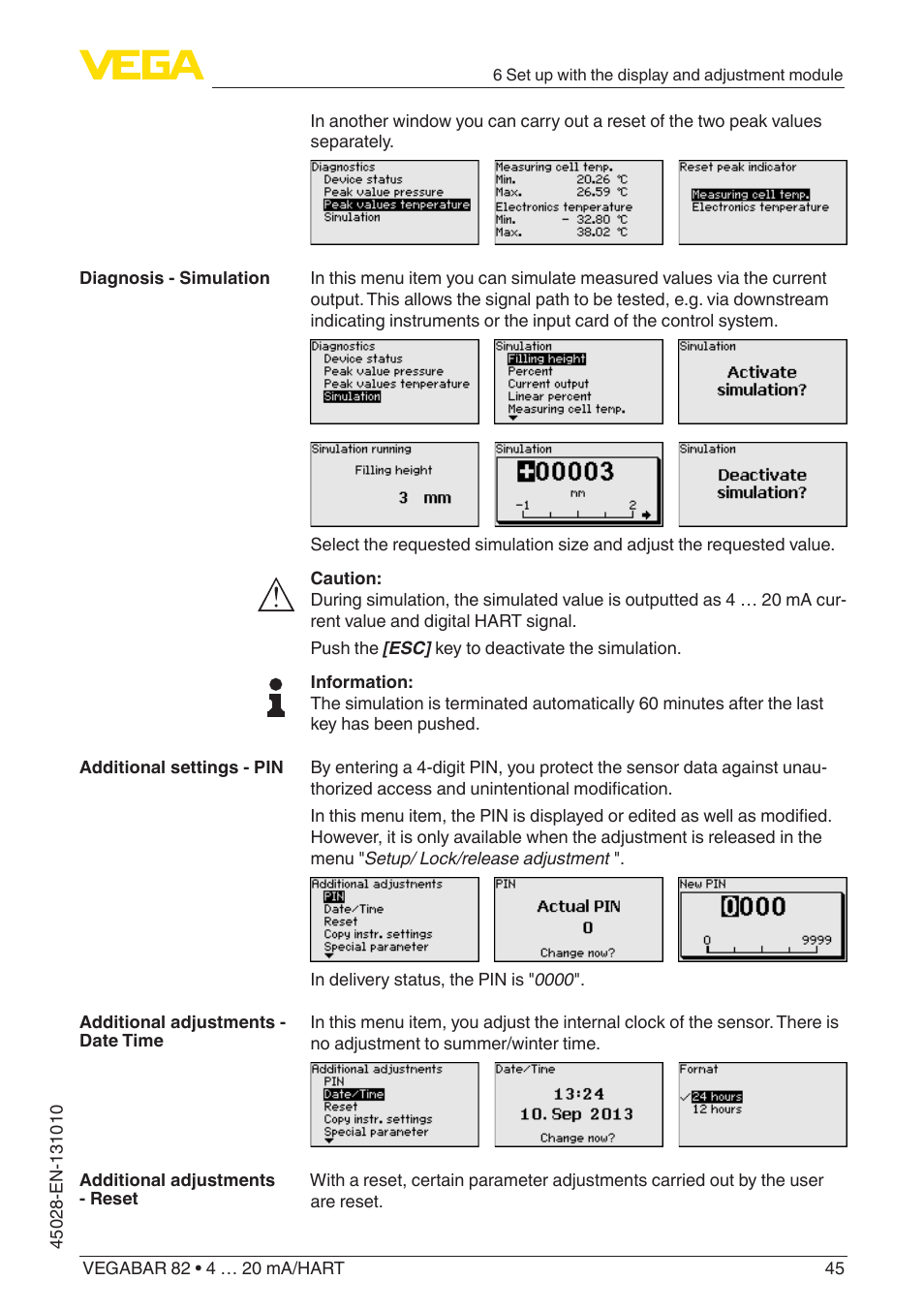 VEGA VEGABAR 82 4 … 20 mA_HART - Operating Instructions User Manual | Page 45 / 88