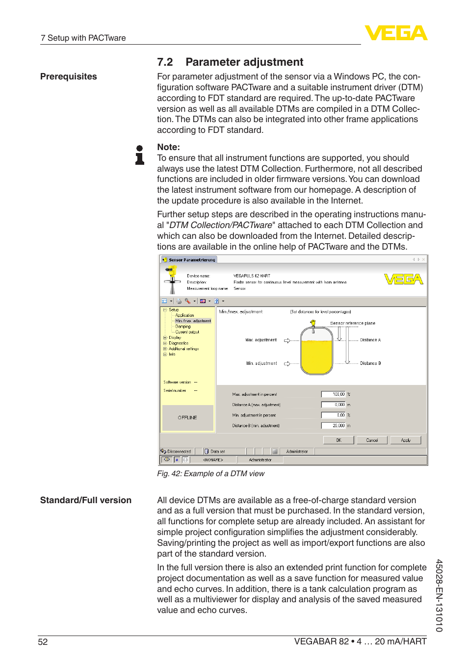 2 parameter adjustment | VEGA VEGABAR 82 4 … 20 mA_HART - Operating Instructions User Manual | Page 52 / 88