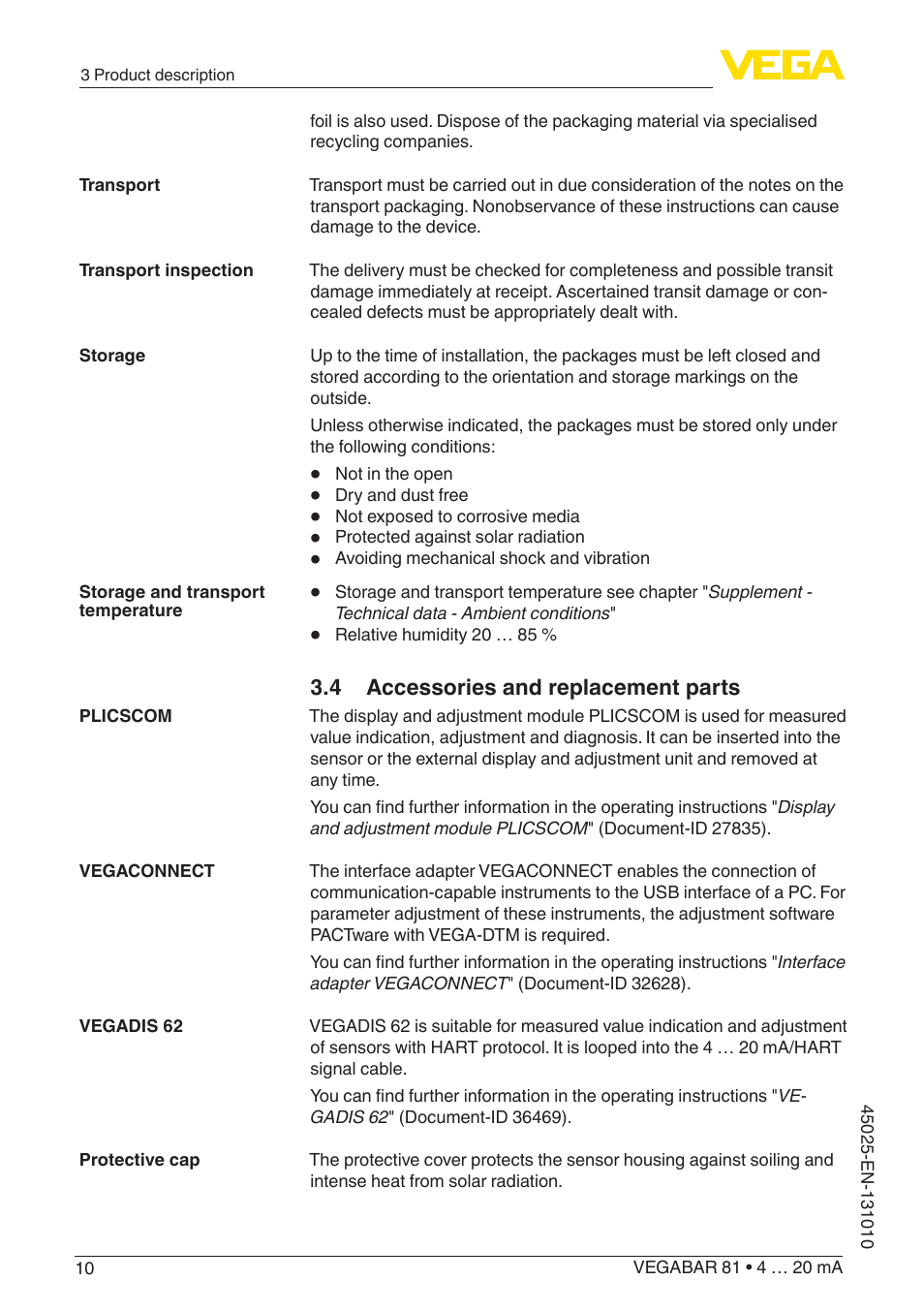 4 accessories and replacement parts | VEGA VEGABAR 81 4 … 20 mA - Operating Instructions User Manual | Page 10 / 76