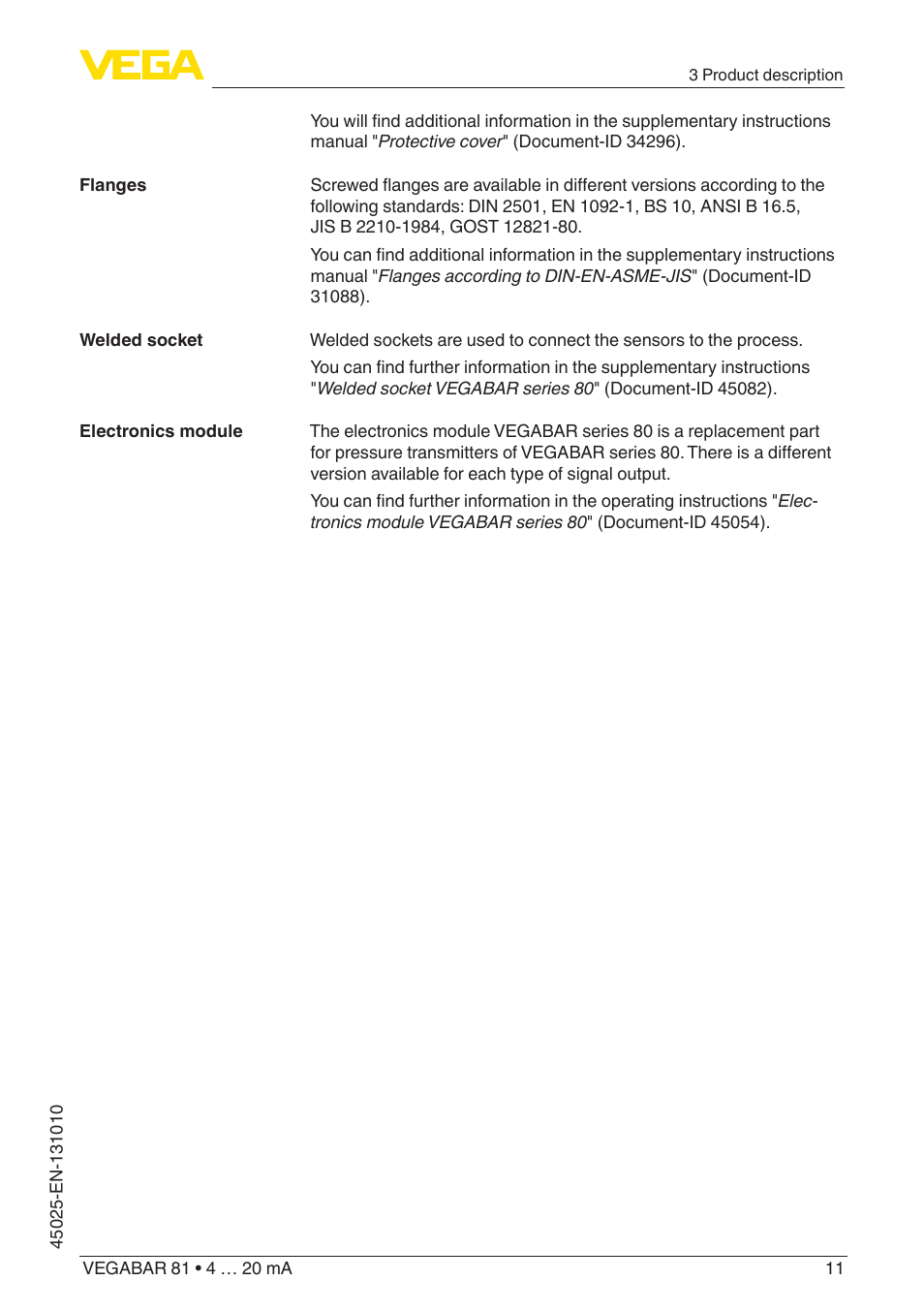 VEGA VEGABAR 81 4 … 20 mA - Operating Instructions User Manual | Page 11 / 76