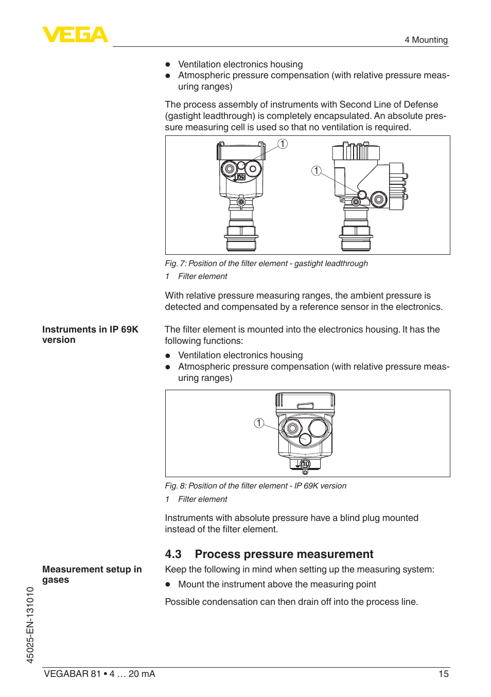 3 process pressure measurement | VEGA VEGABAR 81 4 … 20 mA - Operating Instructions User Manual | Page 15 / 76