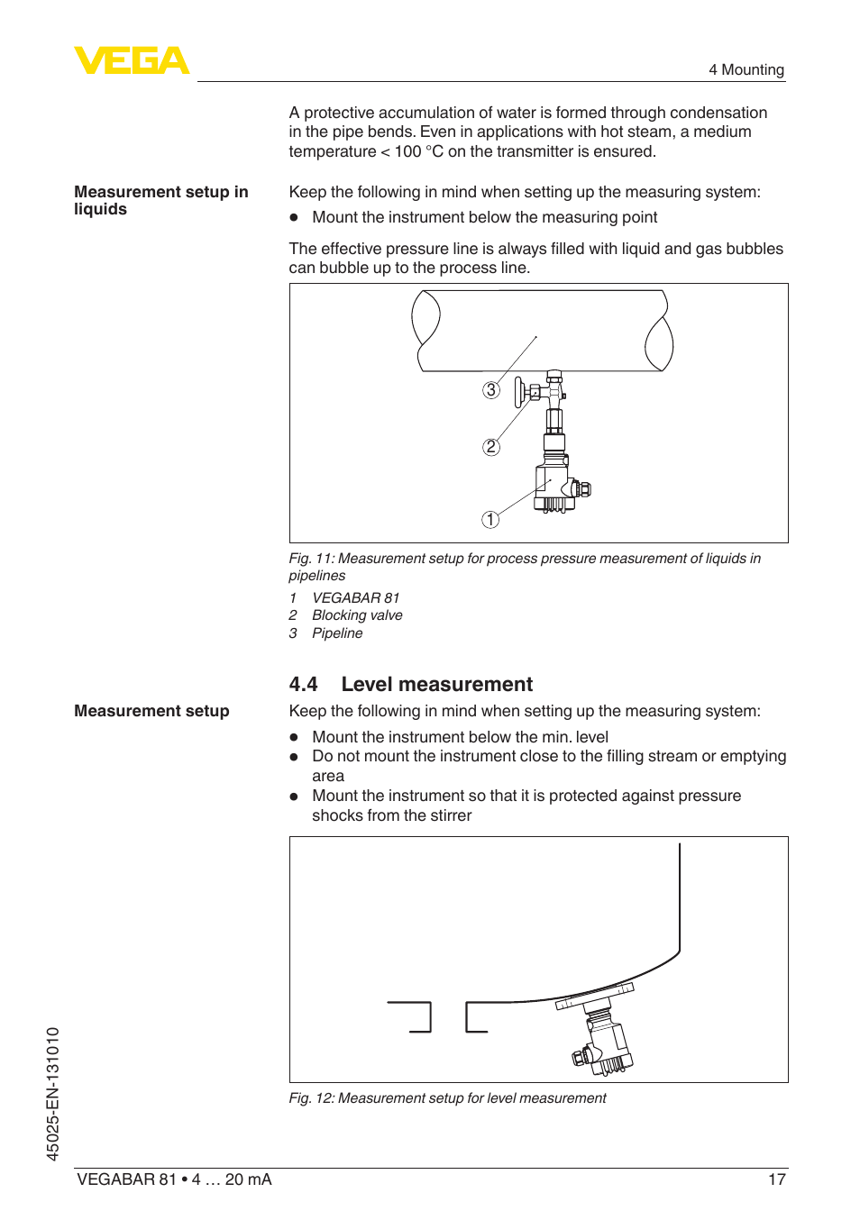 4 level measurement | VEGA VEGABAR 81 4 … 20 mA - Operating Instructions User Manual | Page 17 / 76