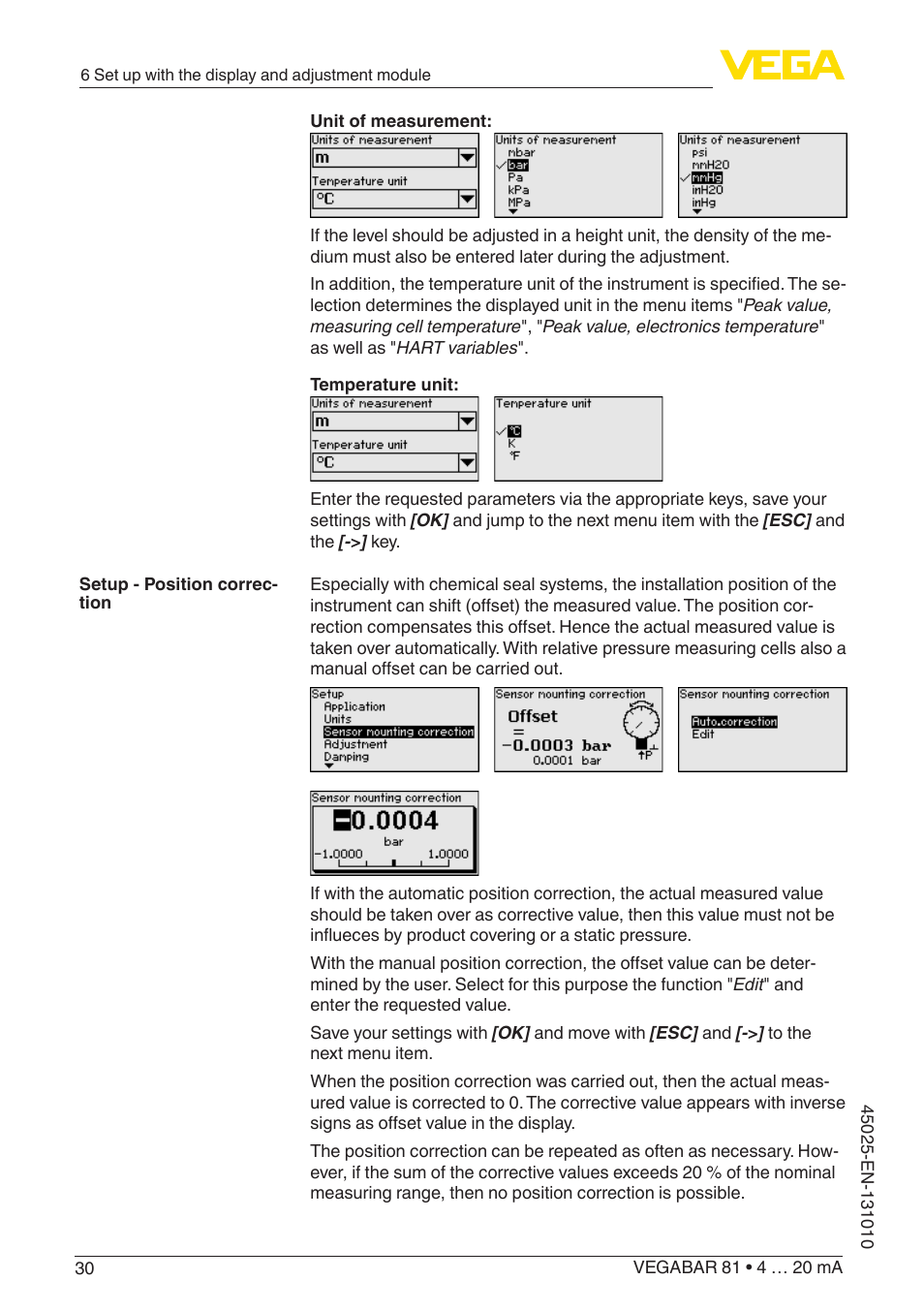 VEGA VEGABAR 81 4 … 20 mA - Operating Instructions User Manual | Page 30 / 76