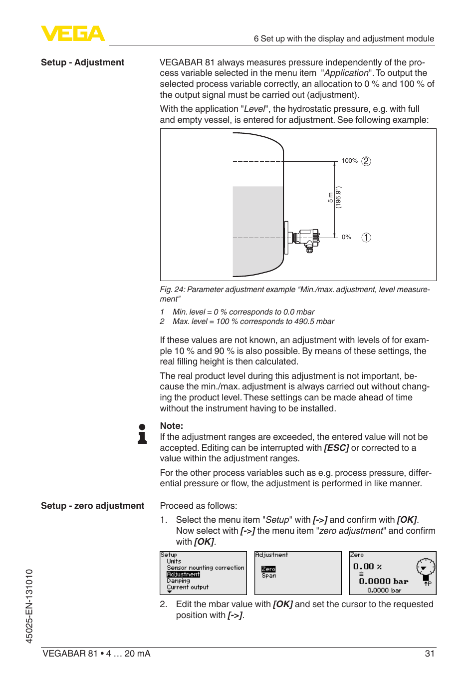 VEGA VEGABAR 81 4 … 20 mA - Operating Instructions User Manual | Page 31 / 76