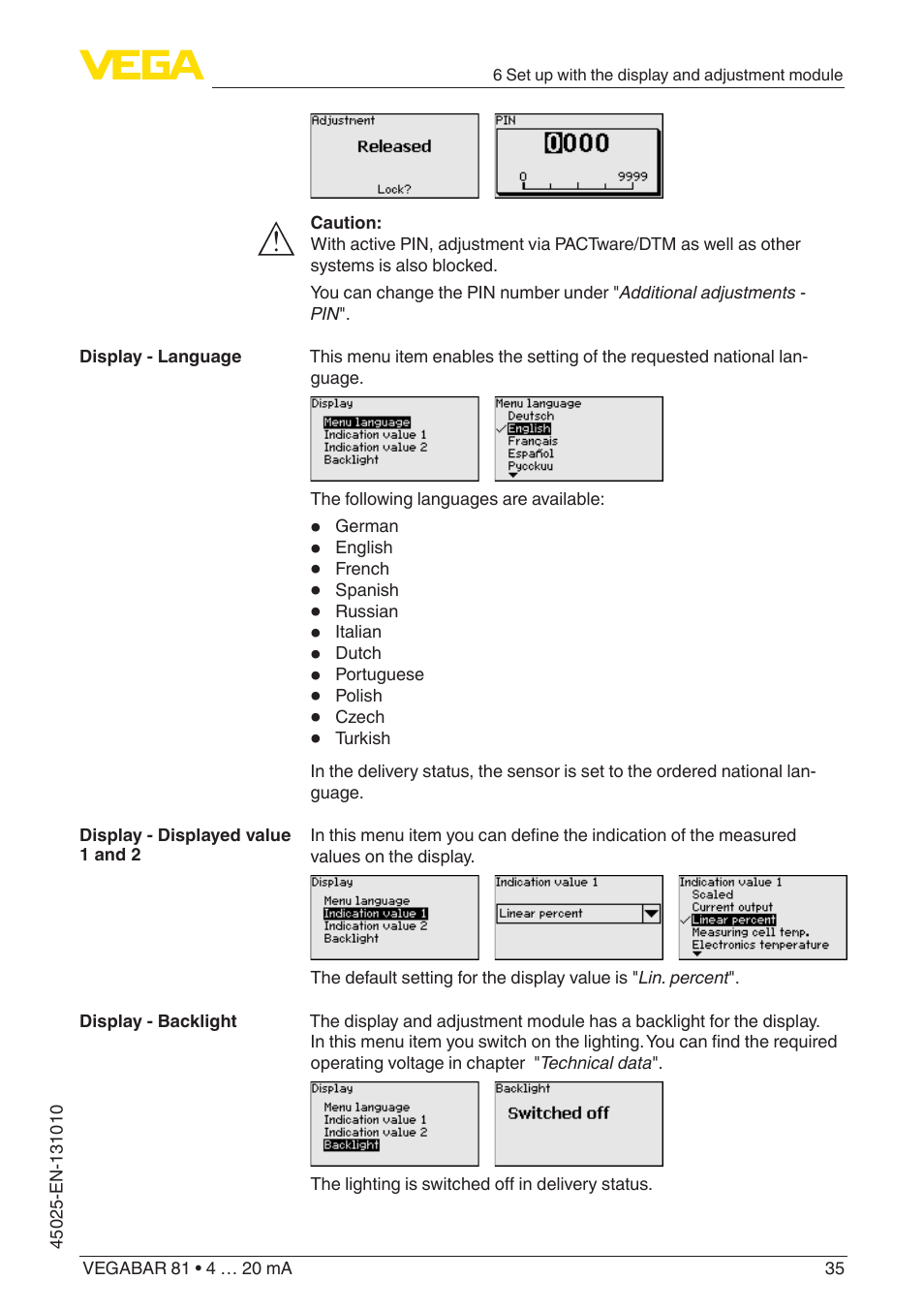 VEGA VEGABAR 81 4 … 20 mA - Operating Instructions User Manual | Page 35 / 76
