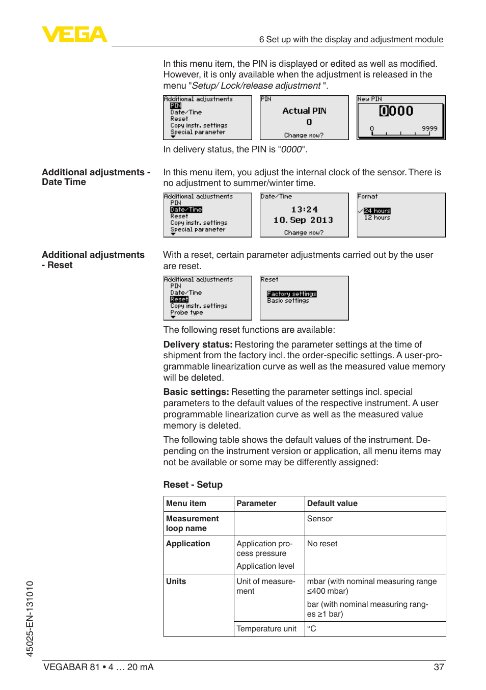 VEGA VEGABAR 81 4 … 20 mA - Operating Instructions User Manual | Page 37 / 76