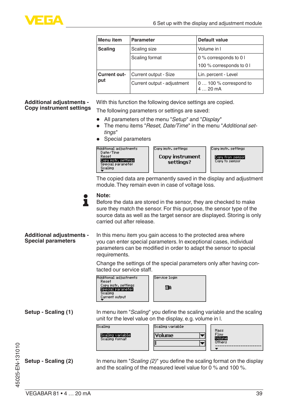 VEGA VEGABAR 81 4 … 20 mA - Operating Instructions User Manual | Page 39 / 76