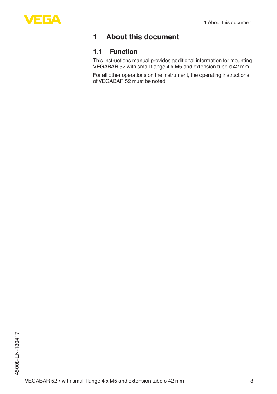 1 about this document | VEGA VEGABAR 52 with small flange 4 x M5 and extension tube ø 42 mm User Manual | Page 3 / 8