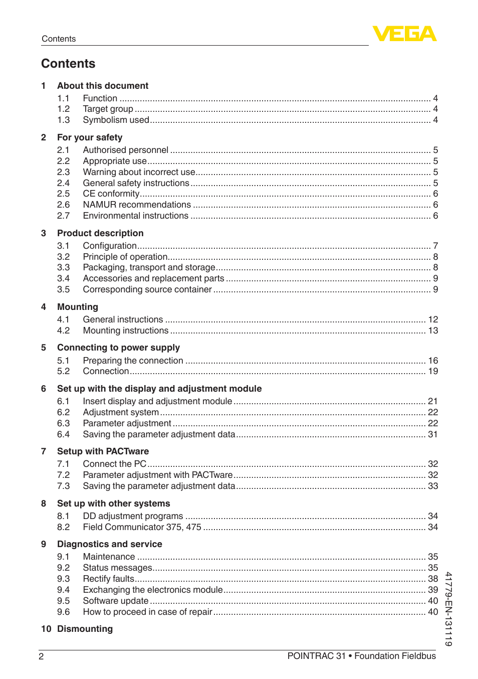 VEGA POINTRAC 31 Foundation Fieldbus User Manual | Page 2 / 60