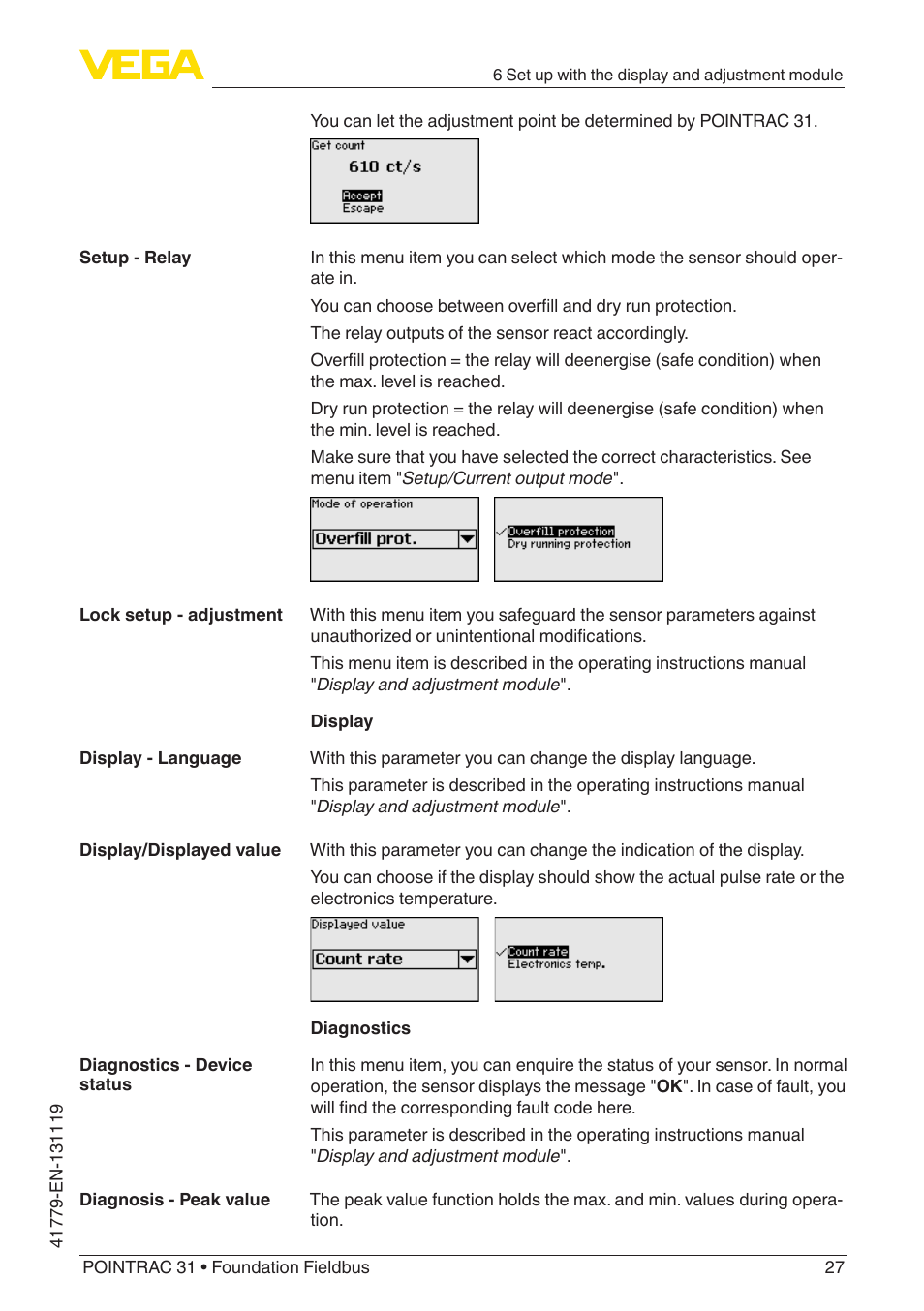 VEGA POINTRAC 31 Foundation Fieldbus User Manual | Page 27 / 60