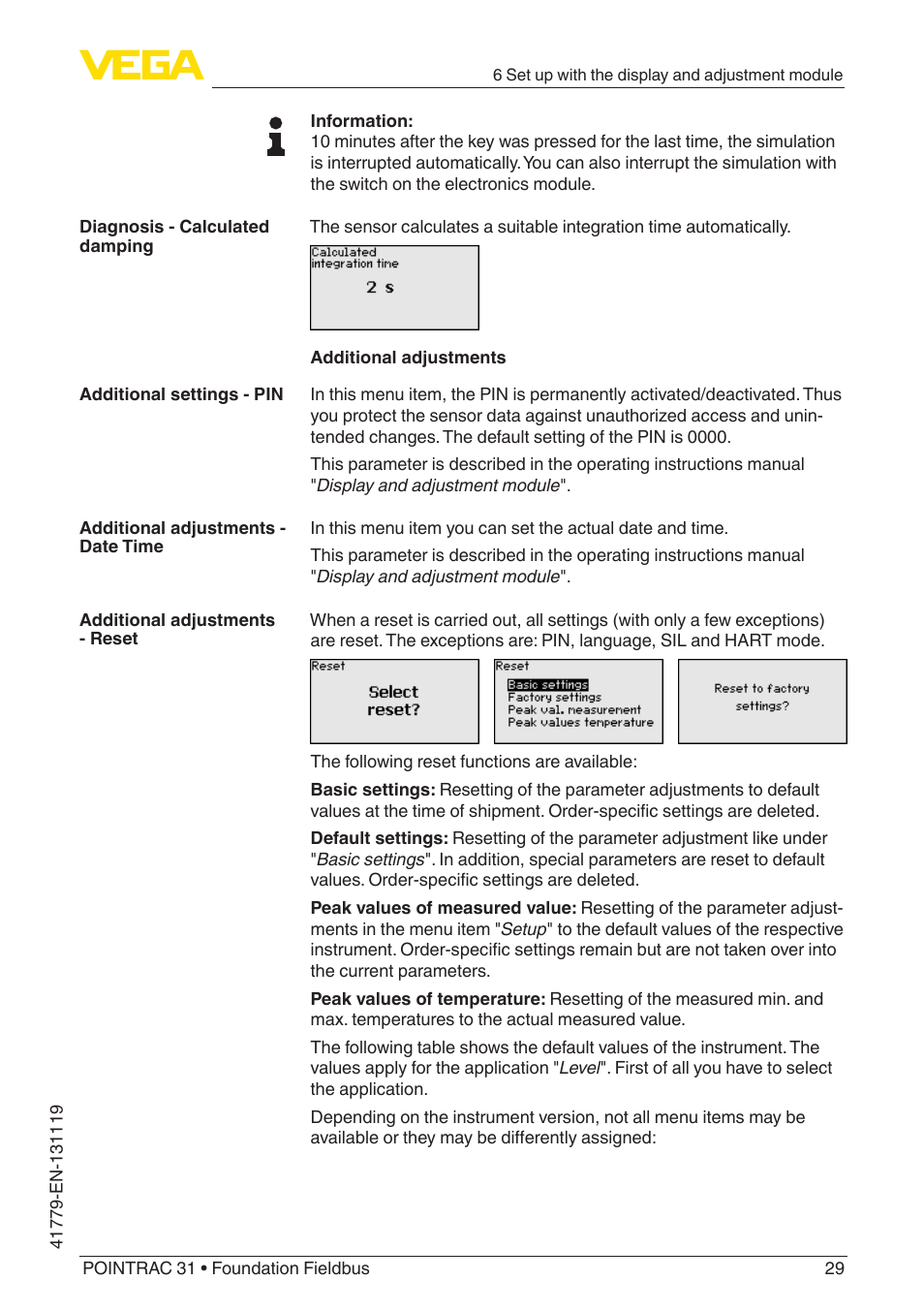 VEGA POINTRAC 31 Foundation Fieldbus User Manual | Page 29 / 60
