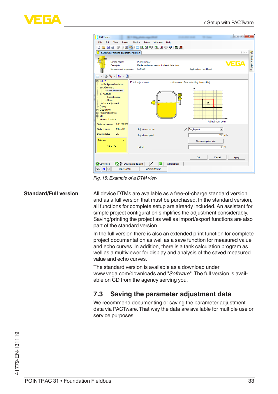 3 saving the parameter adjustment data | VEGA POINTRAC 31 Foundation Fieldbus User Manual | Page 33 / 60