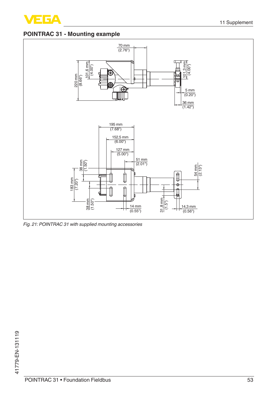 Pointrac 31 - mounting example | VEGA POINTRAC 31 Foundation Fieldbus User Manual | Page 53 / 60