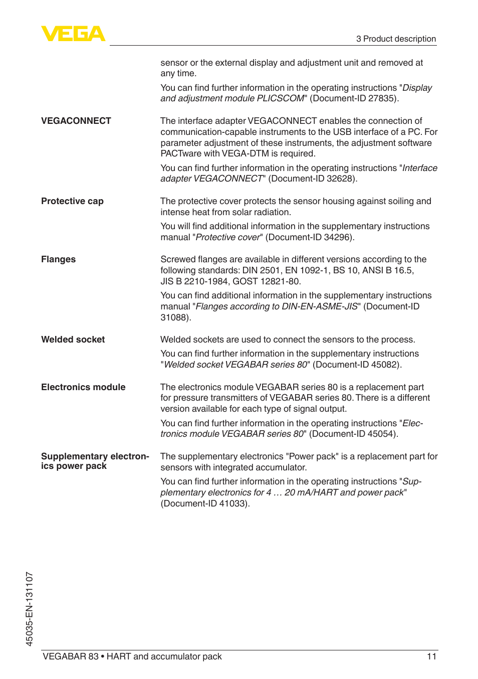 VEGA VEGABAR 83 HART and accumulator pack - Operating Instructions User Manual | Page 11 / 72