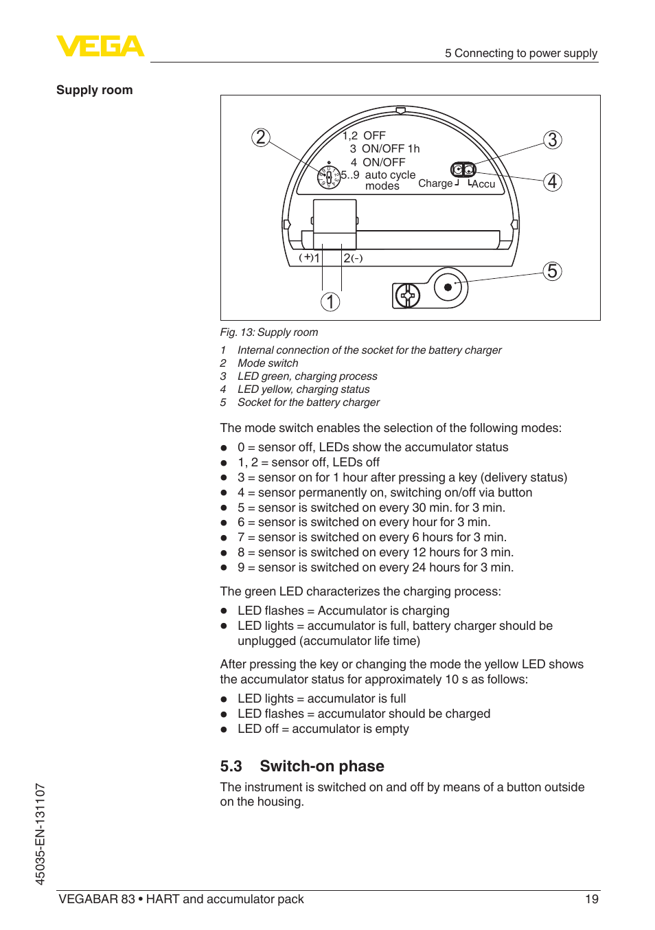 3 switch-on phase | VEGA VEGABAR 83 HART and accumulator pack - Operating Instructions User Manual | Page 19 / 72