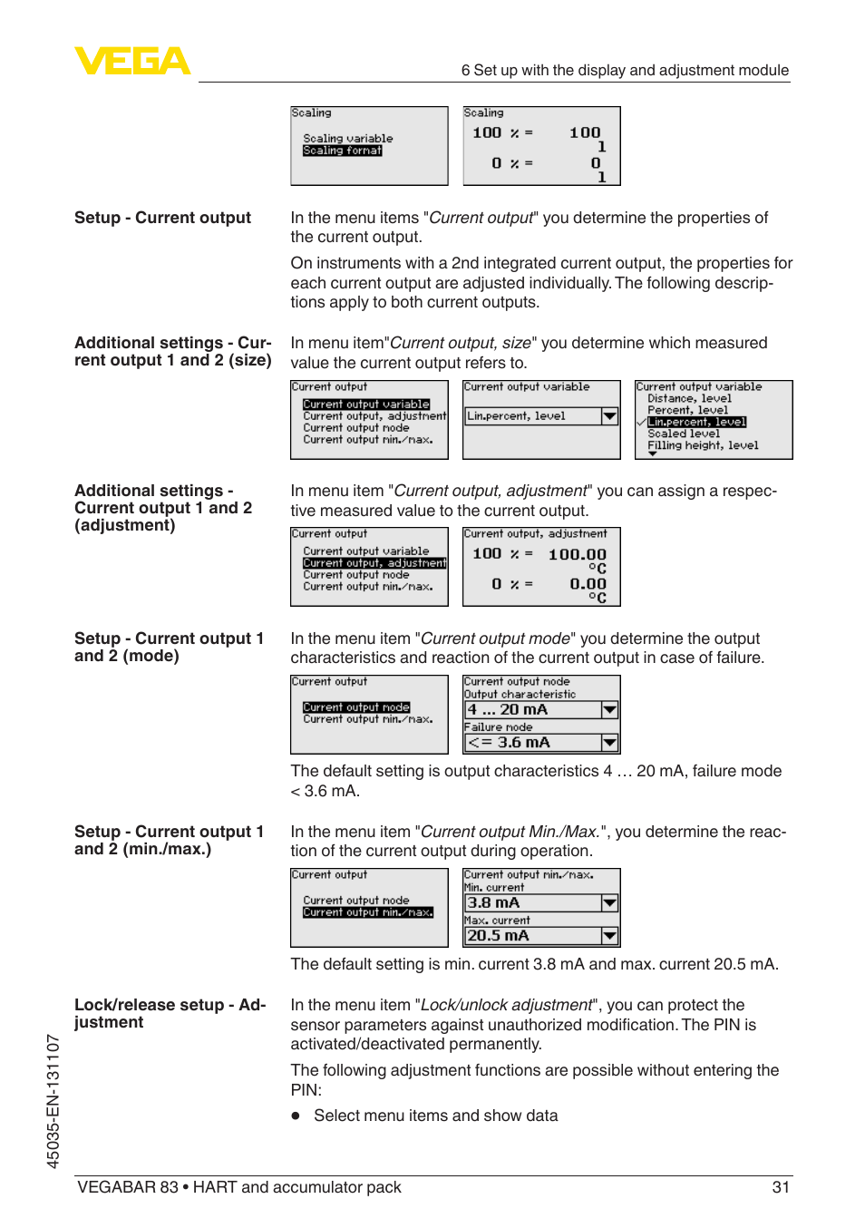 VEGA VEGABAR 83 HART and accumulator pack - Operating Instructions User Manual | Page 31 / 72