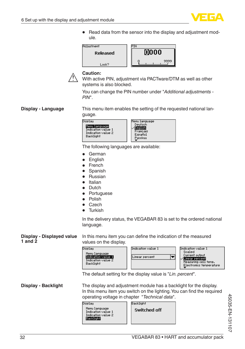 VEGA VEGABAR 83 HART and accumulator pack - Operating Instructions User Manual | Page 32 / 72
