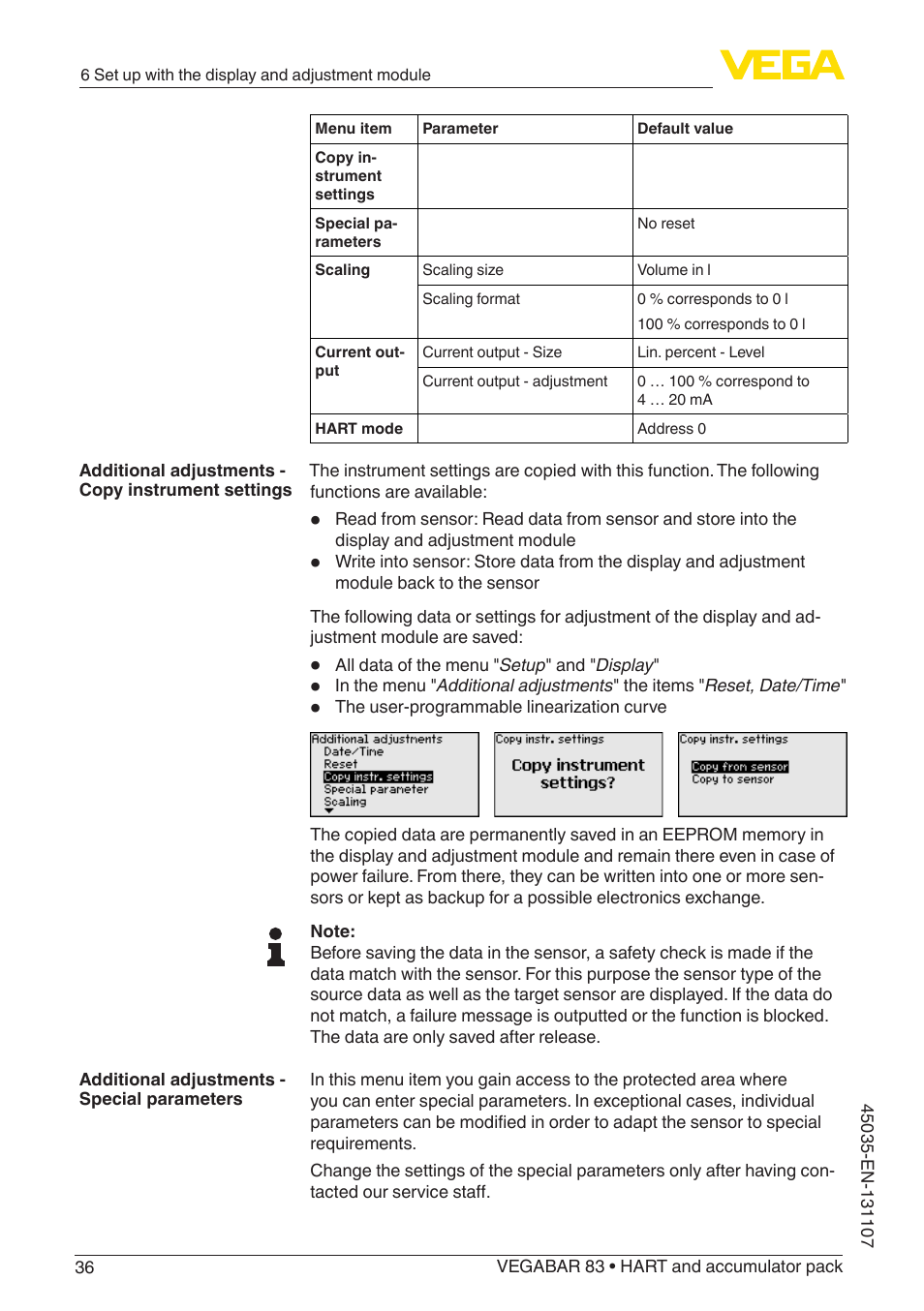 VEGA VEGABAR 83 HART and accumulator pack - Operating Instructions User Manual | Page 36 / 72